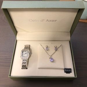 Cote d’azur watch earring necklace set NWT